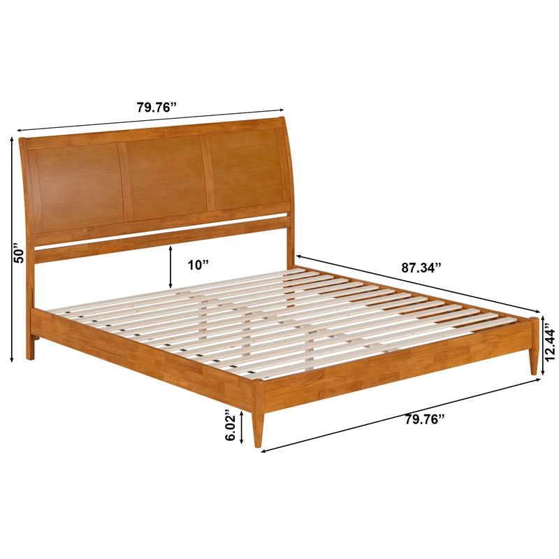 Valencia King Solid Wood Low Profile Sleigh Platform Bed in Light Toffee