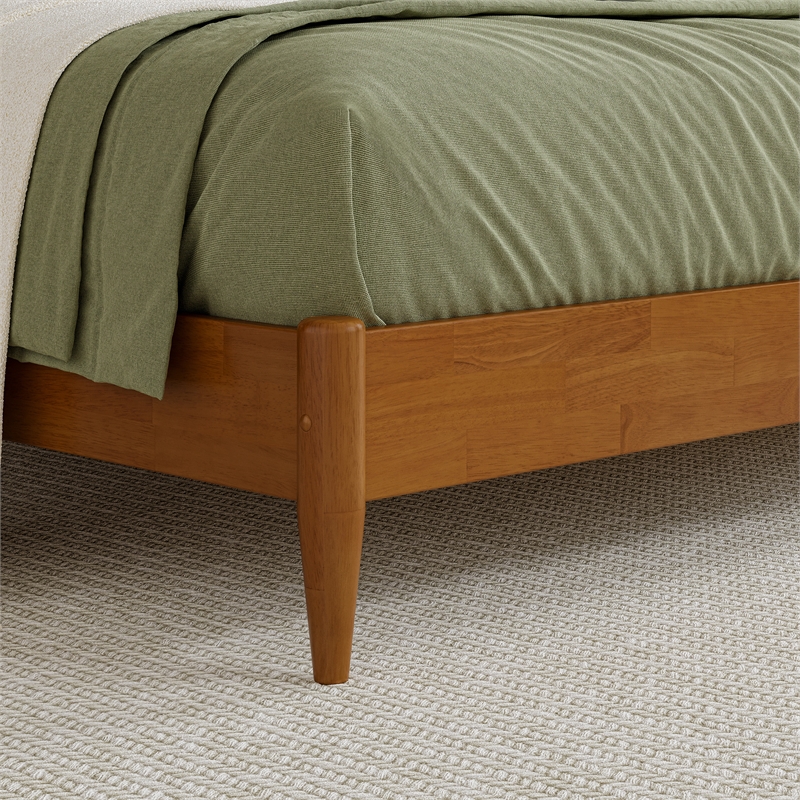 Valencia King Solid Wood Low Profile Sleigh Platform Bed in Light Toffee