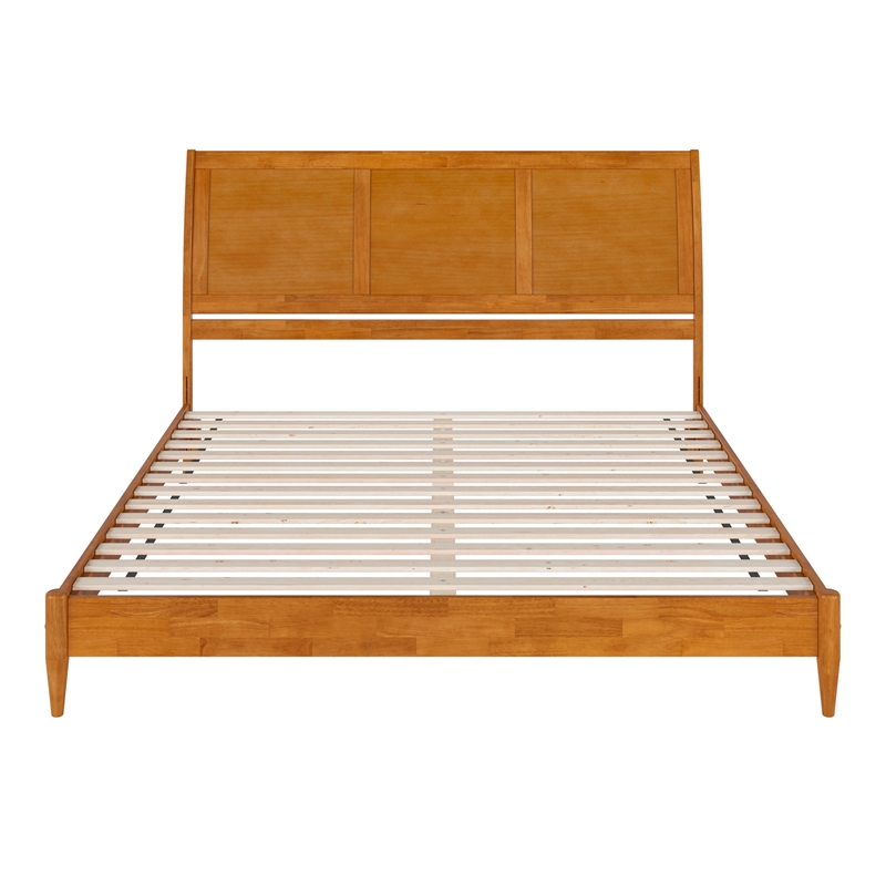 Valencia King Solid Wood Low Profile Sleigh Platform Bed in Light Toffee