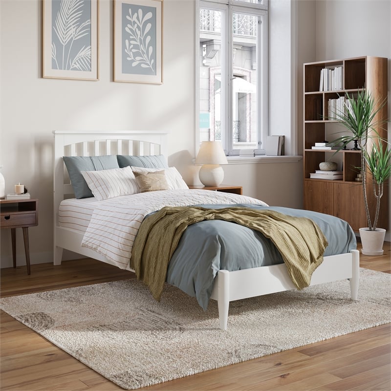 Becket Twin XL Wood Low Profile Platform Bed in White