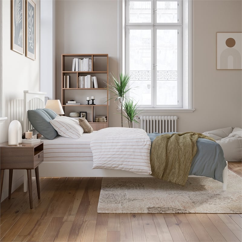 Becket Twin XL Wood Low Profile Platform Bed in White