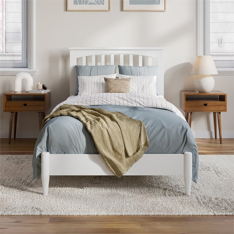 Becket Twin XL Wood Low Profile Platform Bed in White