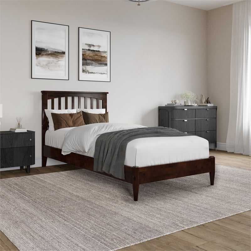 Becket Twin XL Wood Low Profile Platform Bed in Walnut