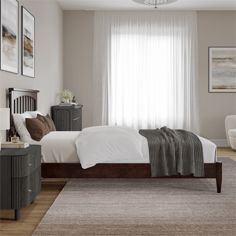 Becket Twin XL Wood Low Profile Platform Bed in Walnut