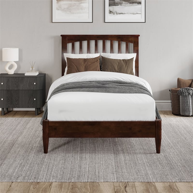 Becket Twin XL Wood Low Profile Platform Bed in Walnut