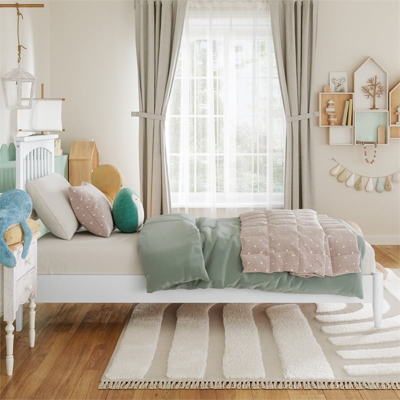 Becket Twin Wood Low Profile Platform Bed in White