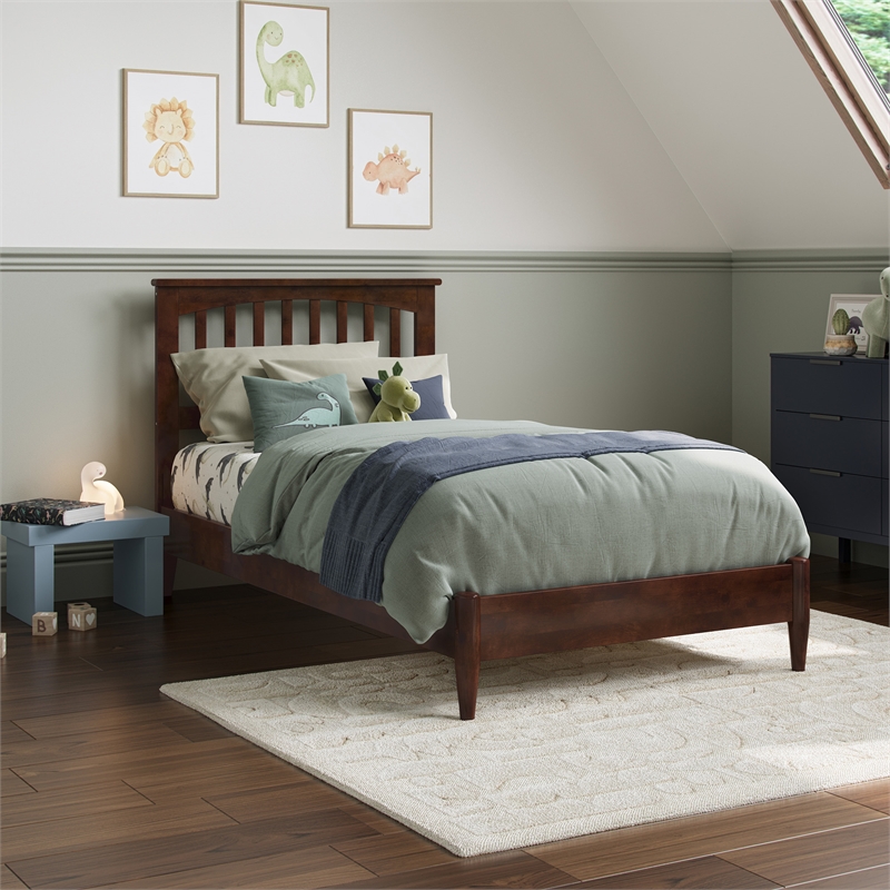 Becket Twin Wood Low Profile Platform Bed in Walnut