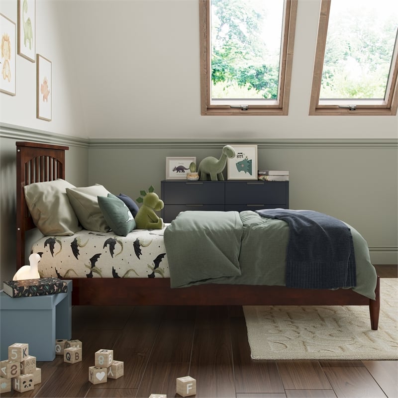 Becket Twin Wood Low Profile Platform Bed in Walnut