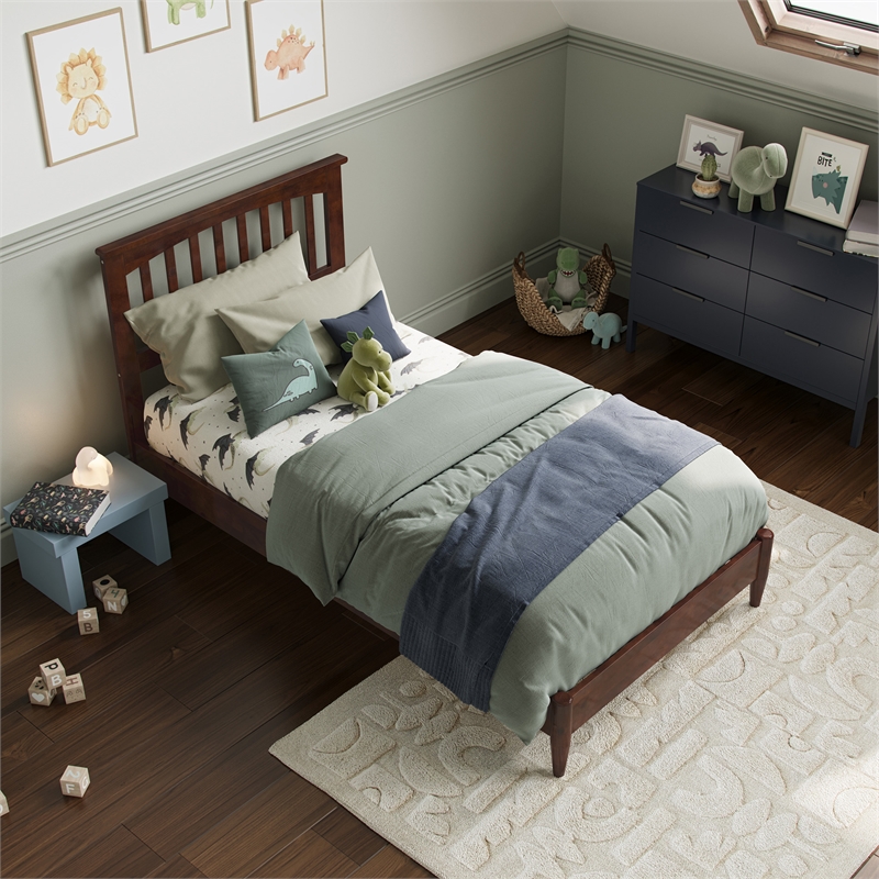 Becket Twin Wood Low Profile Platform Bed in Walnut