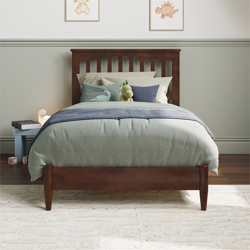 Becket Twin Wood Low Profile Platform Bed in Walnut