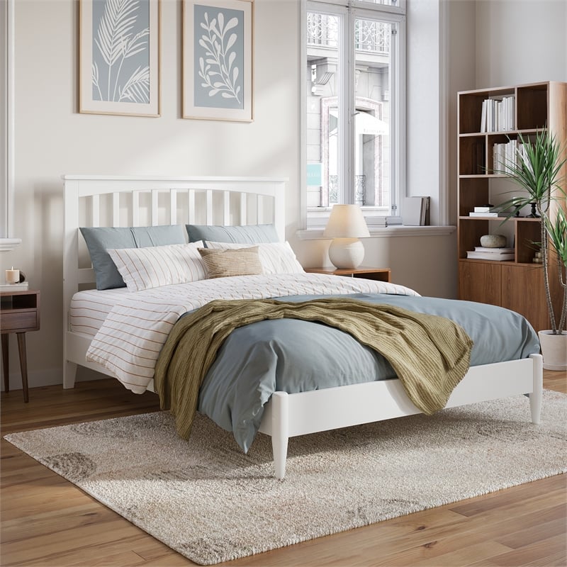 Becket Full Wood Low Profile Platform Bed in White