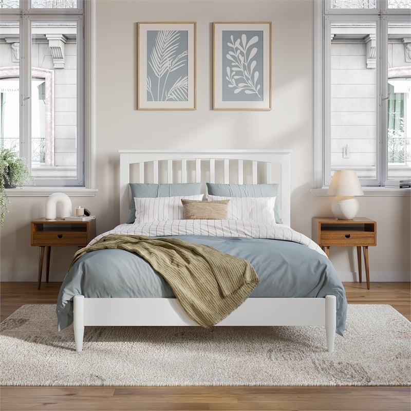 Becket Full Wood Low Profile Platform Bed in White