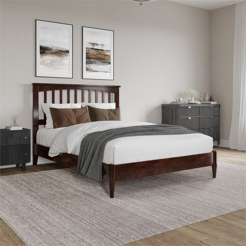 Becket Full Wood Low Profile Platform Bed in Walnut