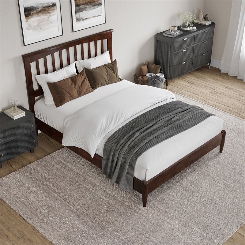 Becket Full Wood Low Profile Platform Bed in Walnut