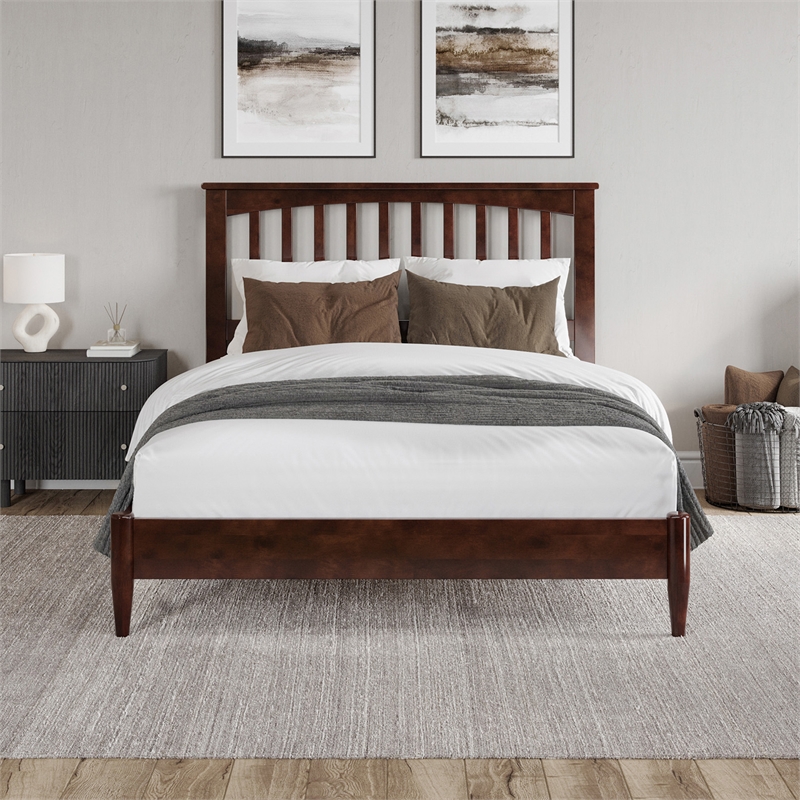 Becket Full Wood Low Profile Platform Bed in Walnut