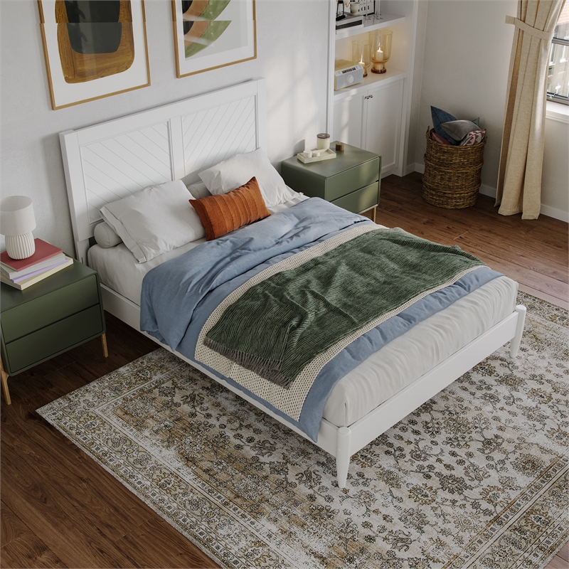 AFI Berkshire Full Solid Wood Low Profile Platform Bed in White