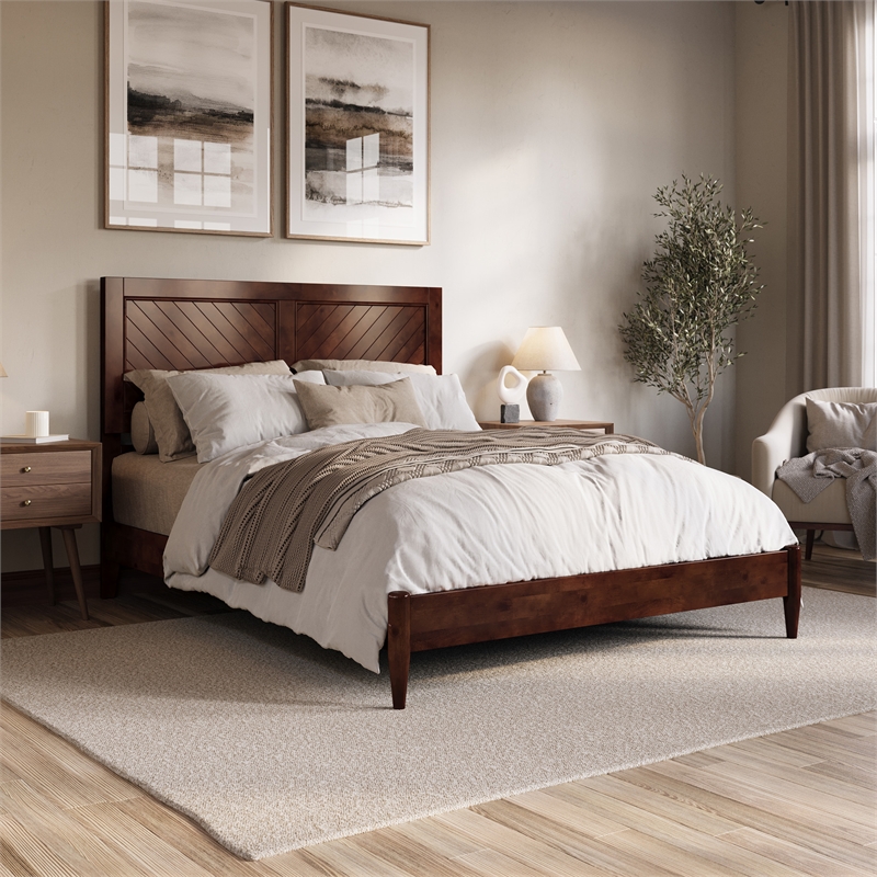 Berkshire Queen Solid Wood Low Profile Platform Bed in Walnut