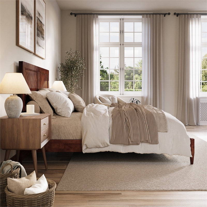 Berkshire Queen Solid Wood Low Profile Platform Bed in Walnut