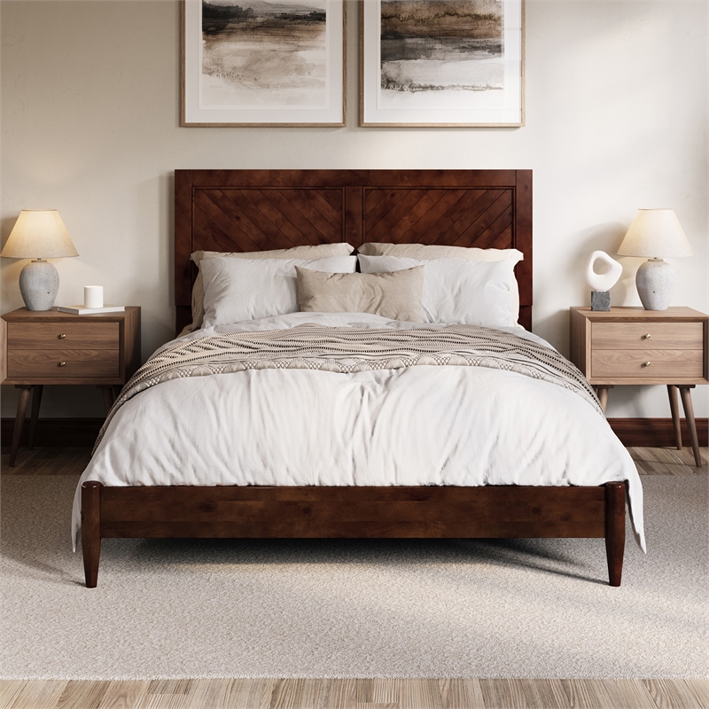 Berkshire Queen Solid Wood Low Profile Platform Bed in Walnut