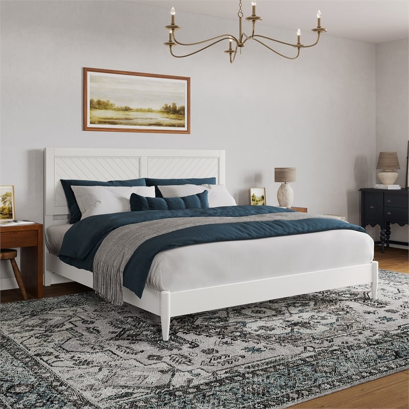 Berkshire King Wood Low Profile Platform Bed in White