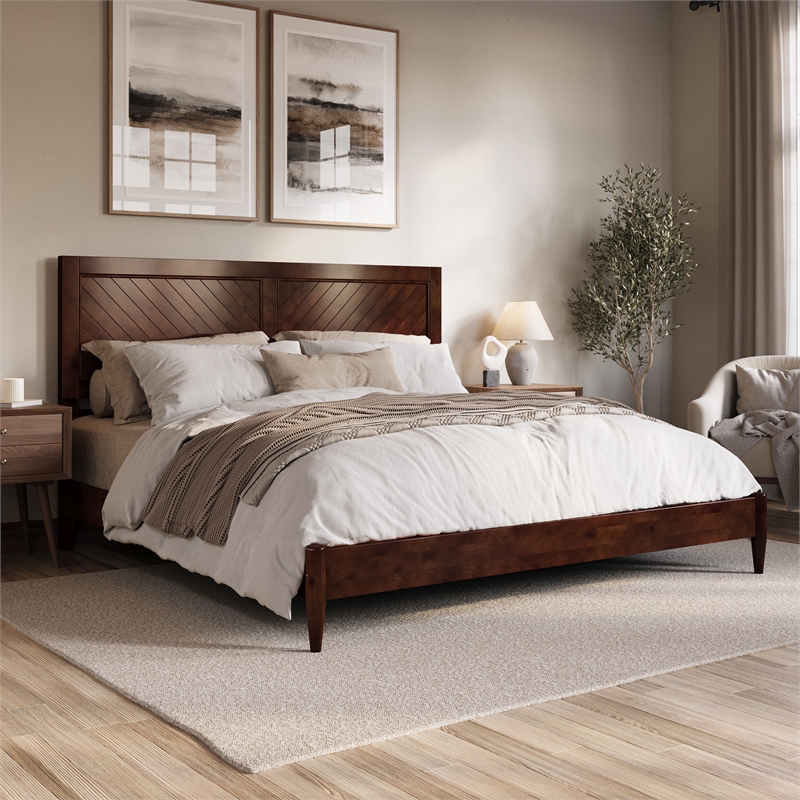 Berkshire King Solid Wood Low Profile Platform Bed in Walnut