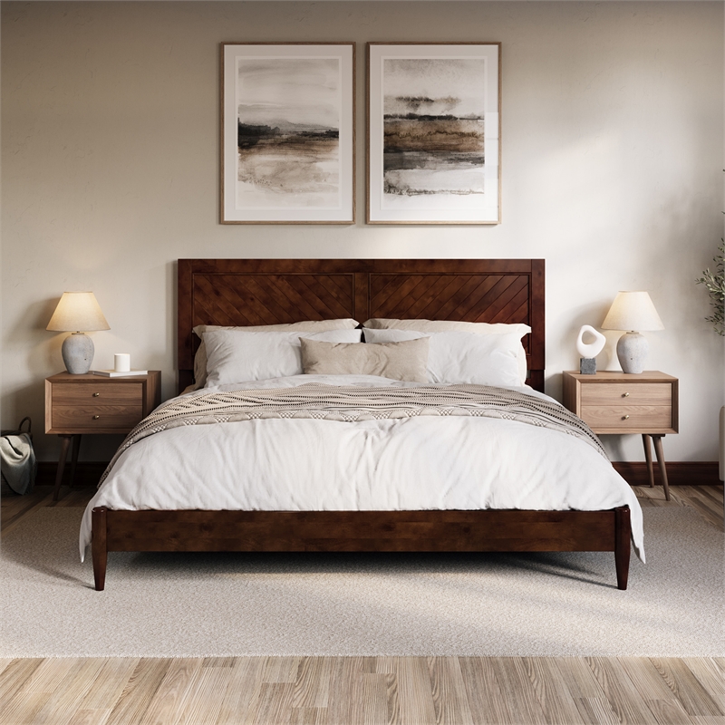 Berkshire King Solid Wood Low Profile Platform Bed in Walnut