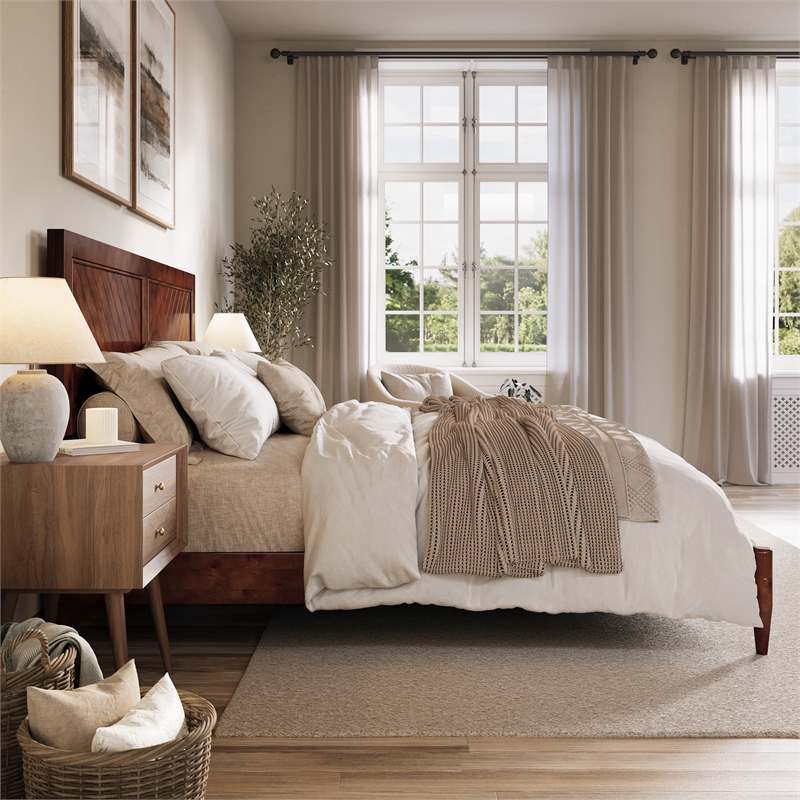 Berkshire King Solid Wood Low Profile Platform Bed in Walnut