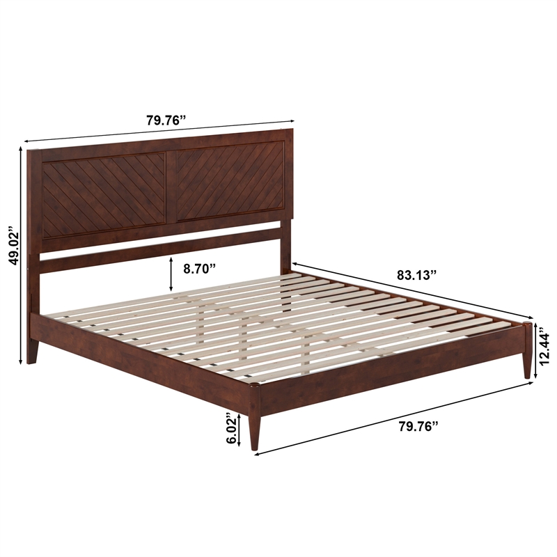 Berkshire King Solid Wood Low Profile Platform Bed in Walnut
