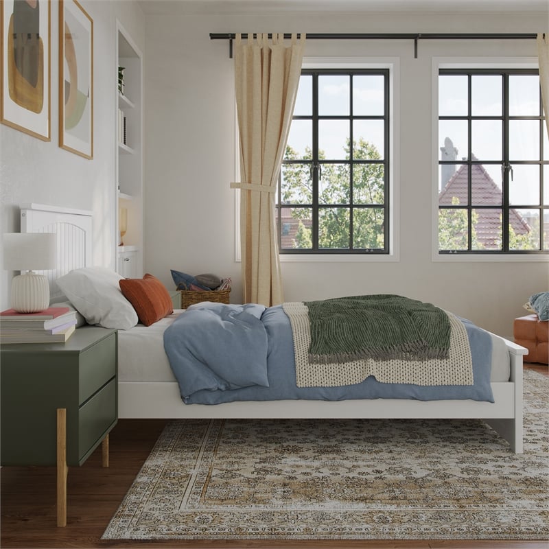 Naples Twin XL Wood Low Profile Platform Bed with Matching Footboard in White
