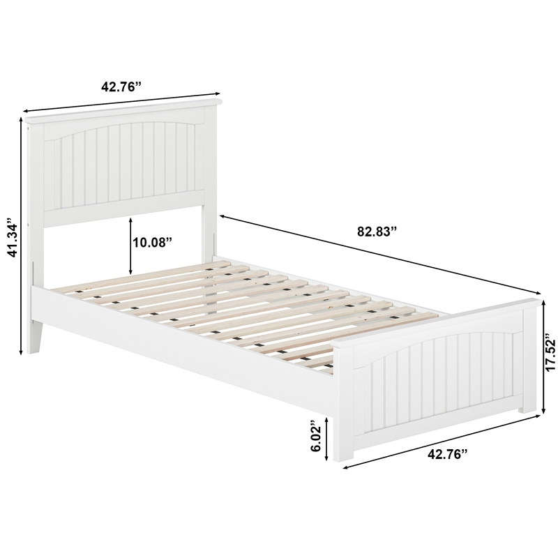 Naples Twin XL Wood Low Profile Platform Bed with Matching Footboard in White