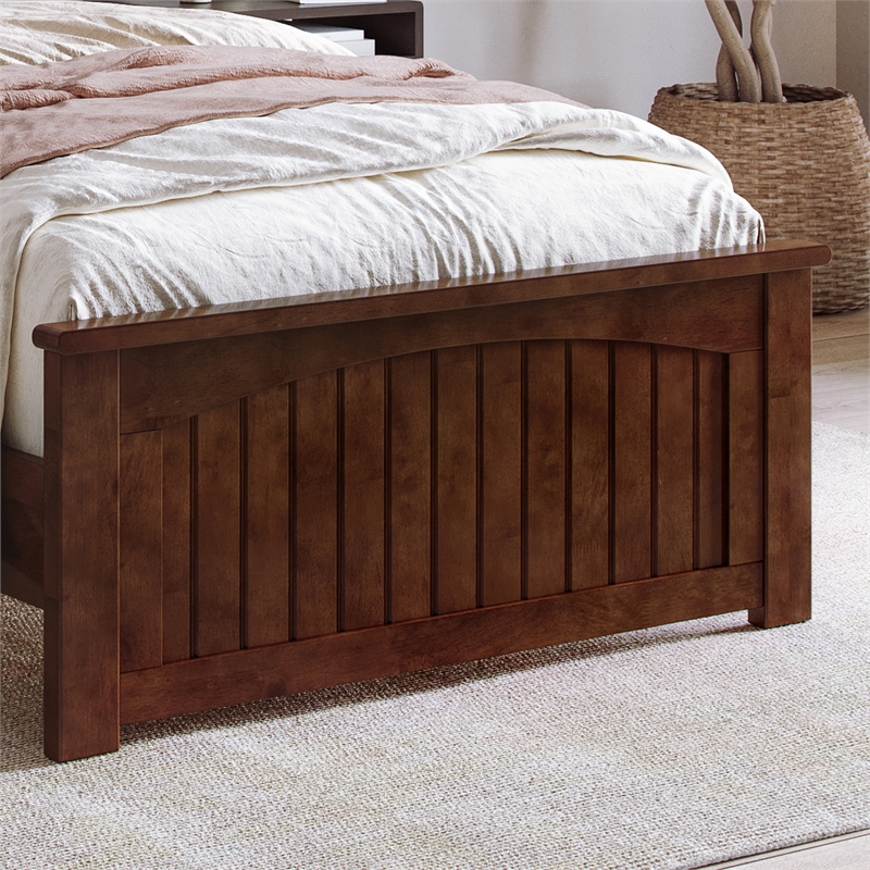 Naples Twin XL Wood Low Profile Platform Bed with Matching Footboard in Walnut