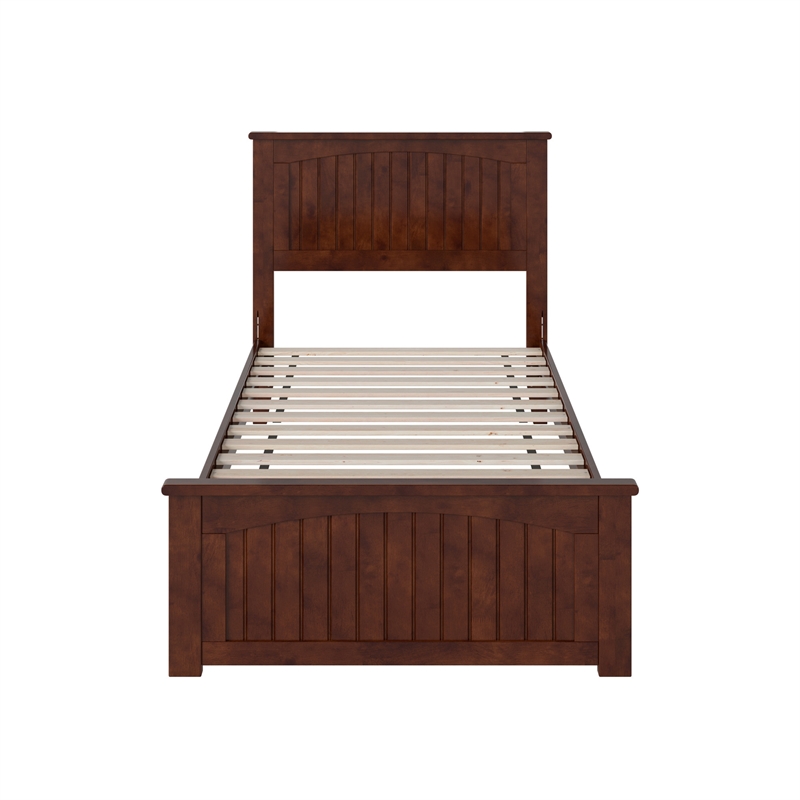 Naples Twin XL Wood Low Profile Platform Bed with Matching Footboard in Walnut