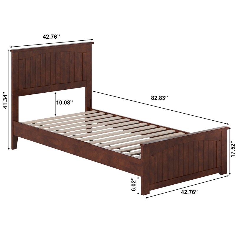 Naples Twin XL Wood Low Profile Platform Bed with Matching Footboard in Walnut