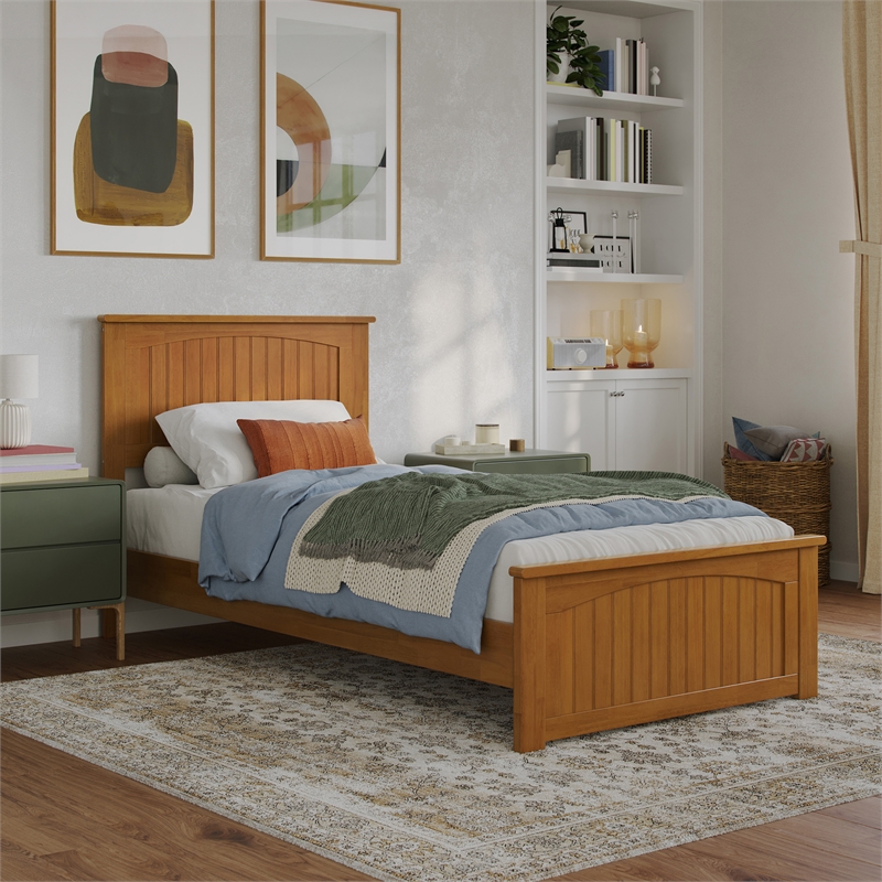 Naples Twin XL Low Profile Platform Bed with Matching Footboard in Light Toffee