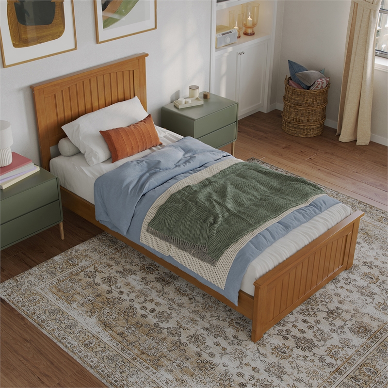 Naples Twin XL Low Profile Platform Bed with Matching Footboard in Light Toffee