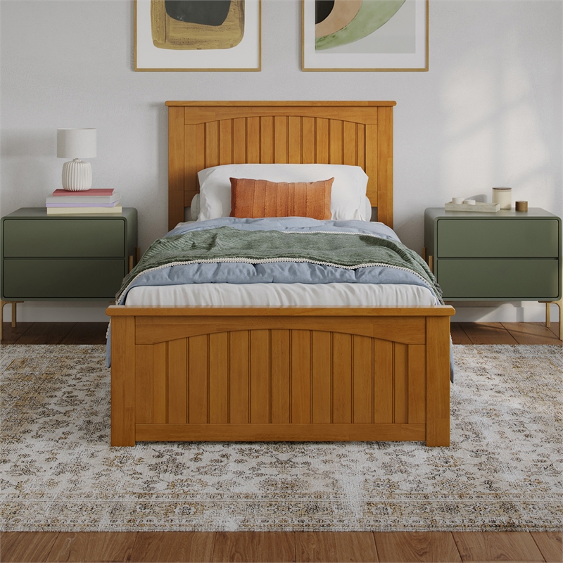 Naples Twin XL Low Profile Platform Bed with Matching Footboard in Light Toffee
