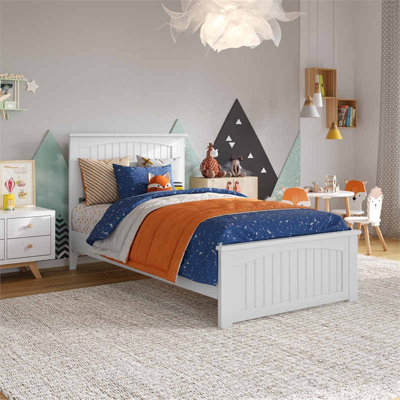 Naples Twin Wood Low Profile Platform Bed with Matching Footboard in White