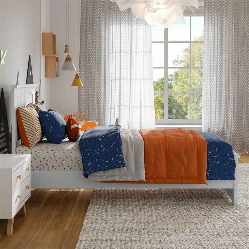 Naples Twin Wood Low Profile Platform Bed with Matching Footboard in White