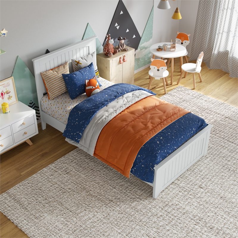 Naples Twin Wood Low Profile Platform Bed with Matching Footboard in White