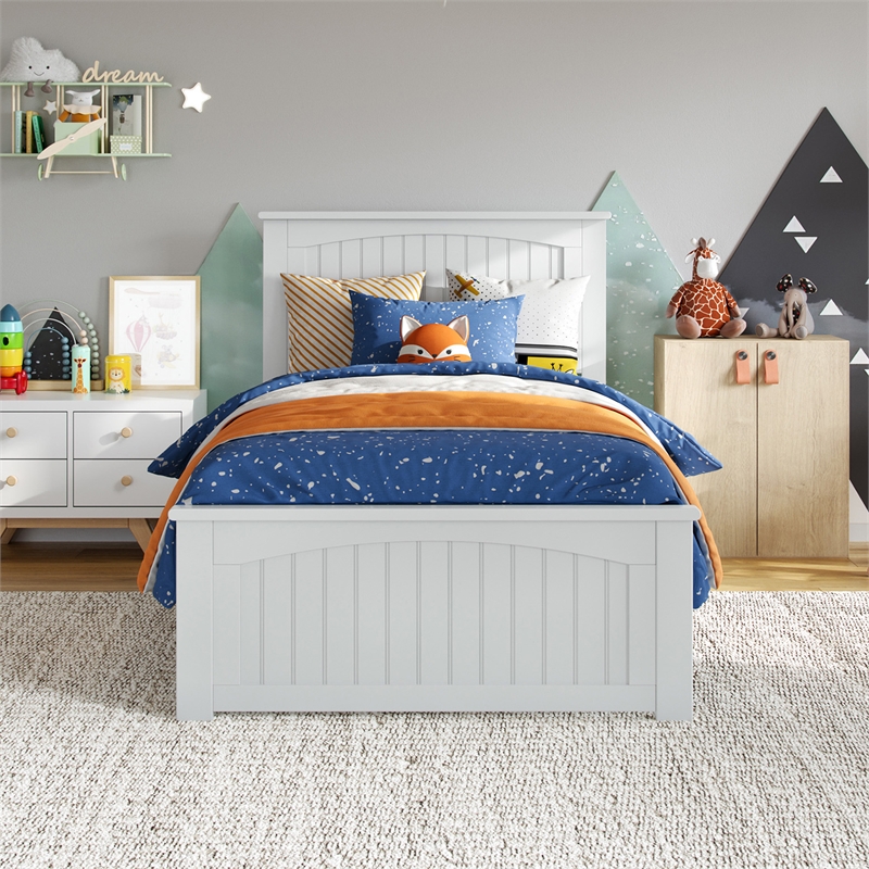 Naples Twin Wood Low Profile Platform Bed with Matching Footboard in White