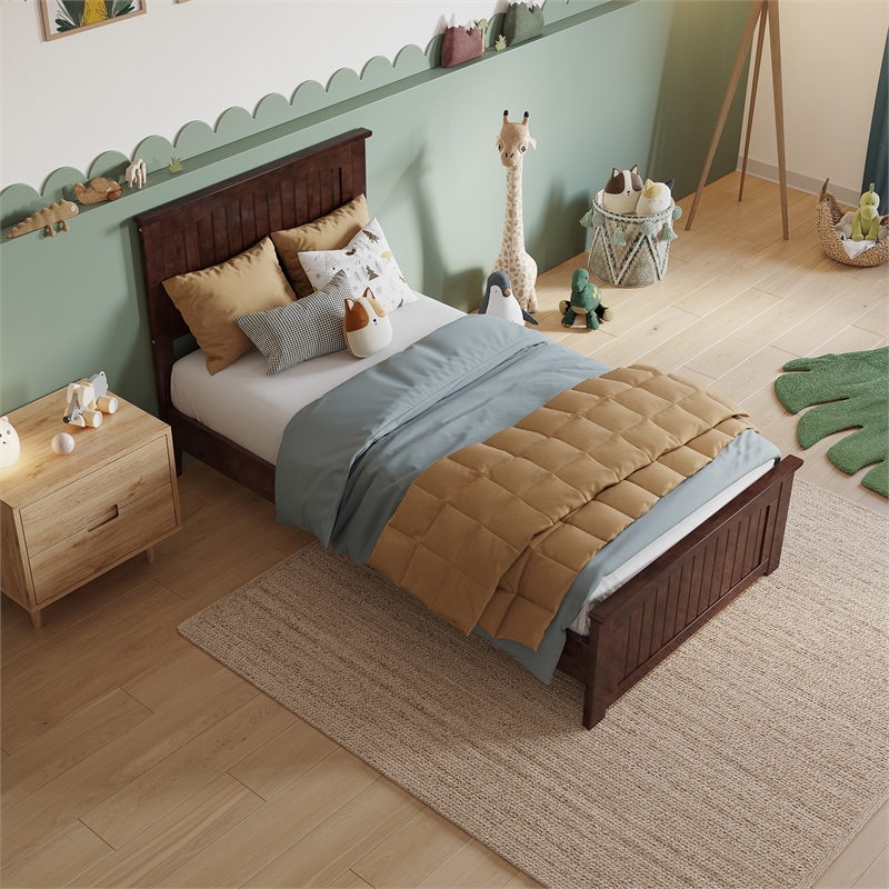 Naples Twin Wood Low Profile Platform Bed with Matching Footboard in Walnut