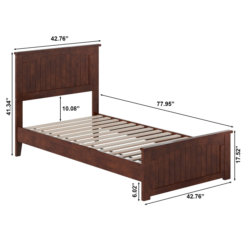 Naples Twin Wood Low Profile Platform Bed with Matching Footboard in Walnut