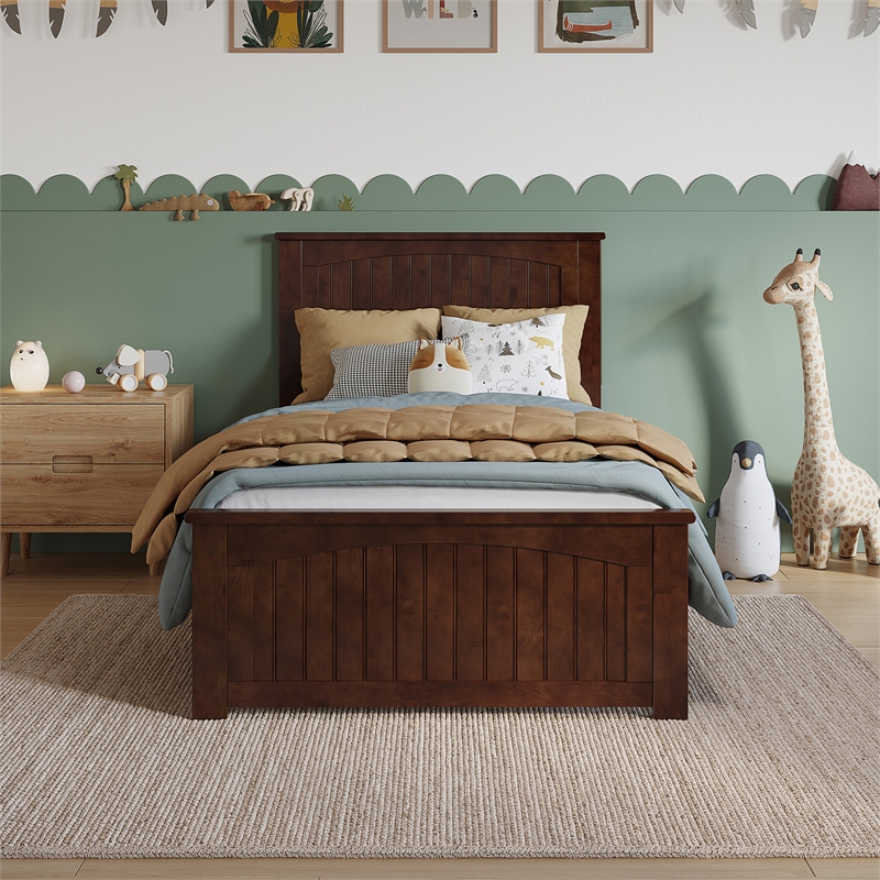 Naples Twin Wood Low Profile Platform Bed with Matching Footboard in Walnut