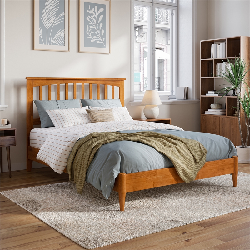 Becket Full Wood Low Profile Platform Bed in Light Toffee