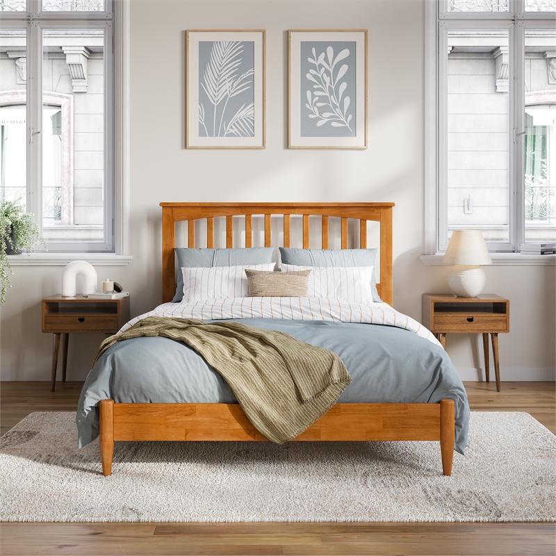 Becket Full Wood Low Profile Platform Bed in Light Toffee