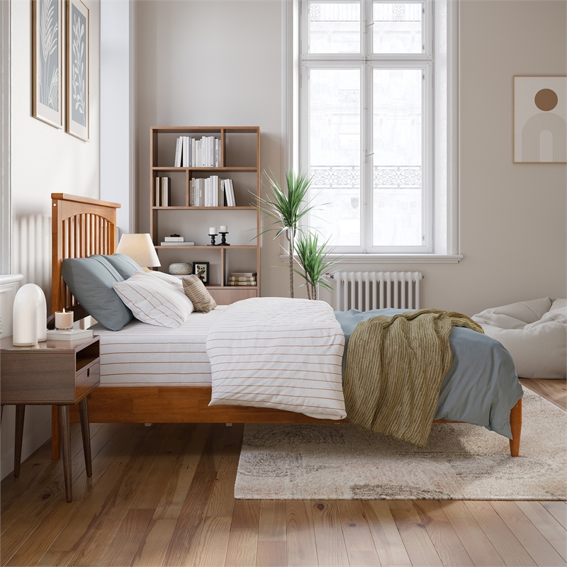 Becket Full Wood Low Profile Platform Bed in Light Toffee