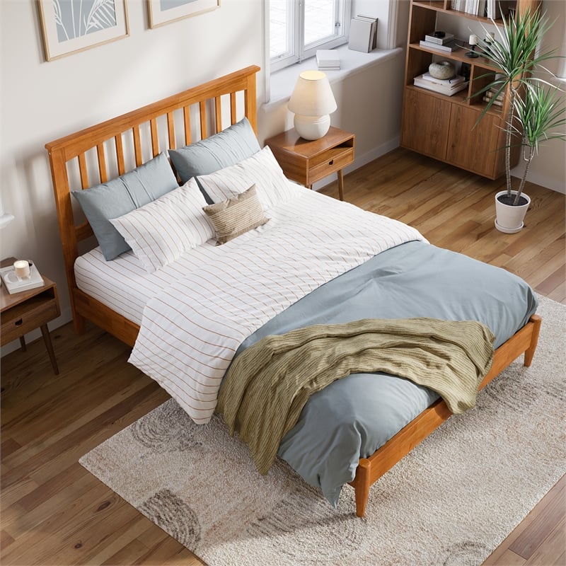 Becket Full Wood Low Profile Platform Bed in Light Toffee
