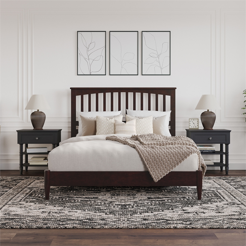 Becket Queen Wood Low Profile Platform Bed in Espresso