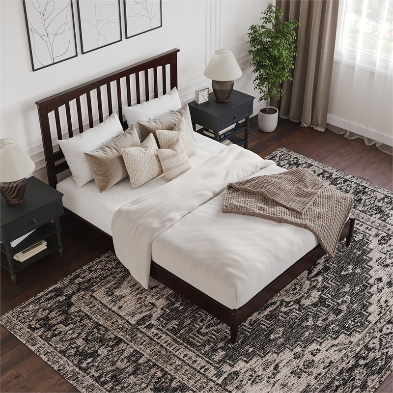Becket Queen Wood Low Profile Platform Bed in Espresso
