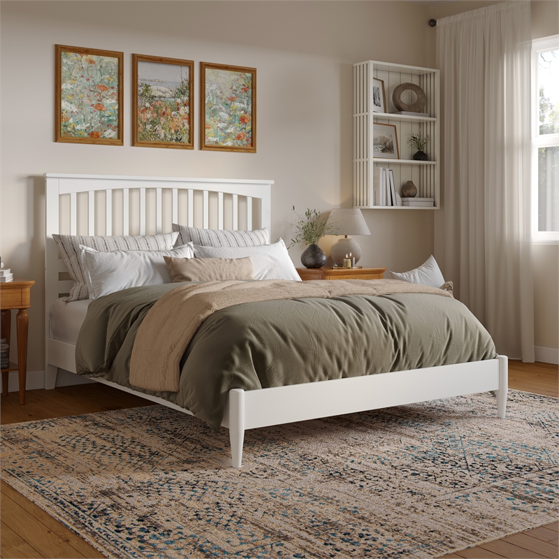 Becket Queen Wood Low Profile Platform Bed in White
